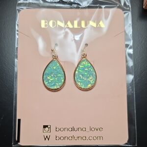 Gold and Green Teardrop Earrings